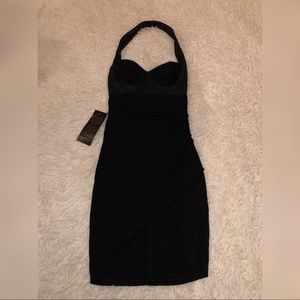 NWT Bebe black halter dress with satin detail